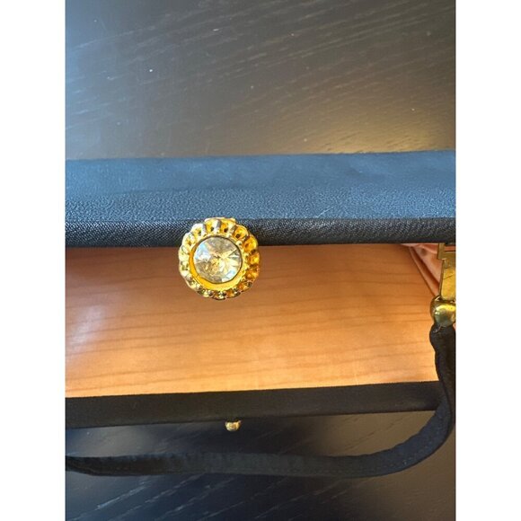 Vintage Black Evening Bag With Gold-Tone Clasp & Peach Satin Lining Dance Prom - Picture 4 of 4
